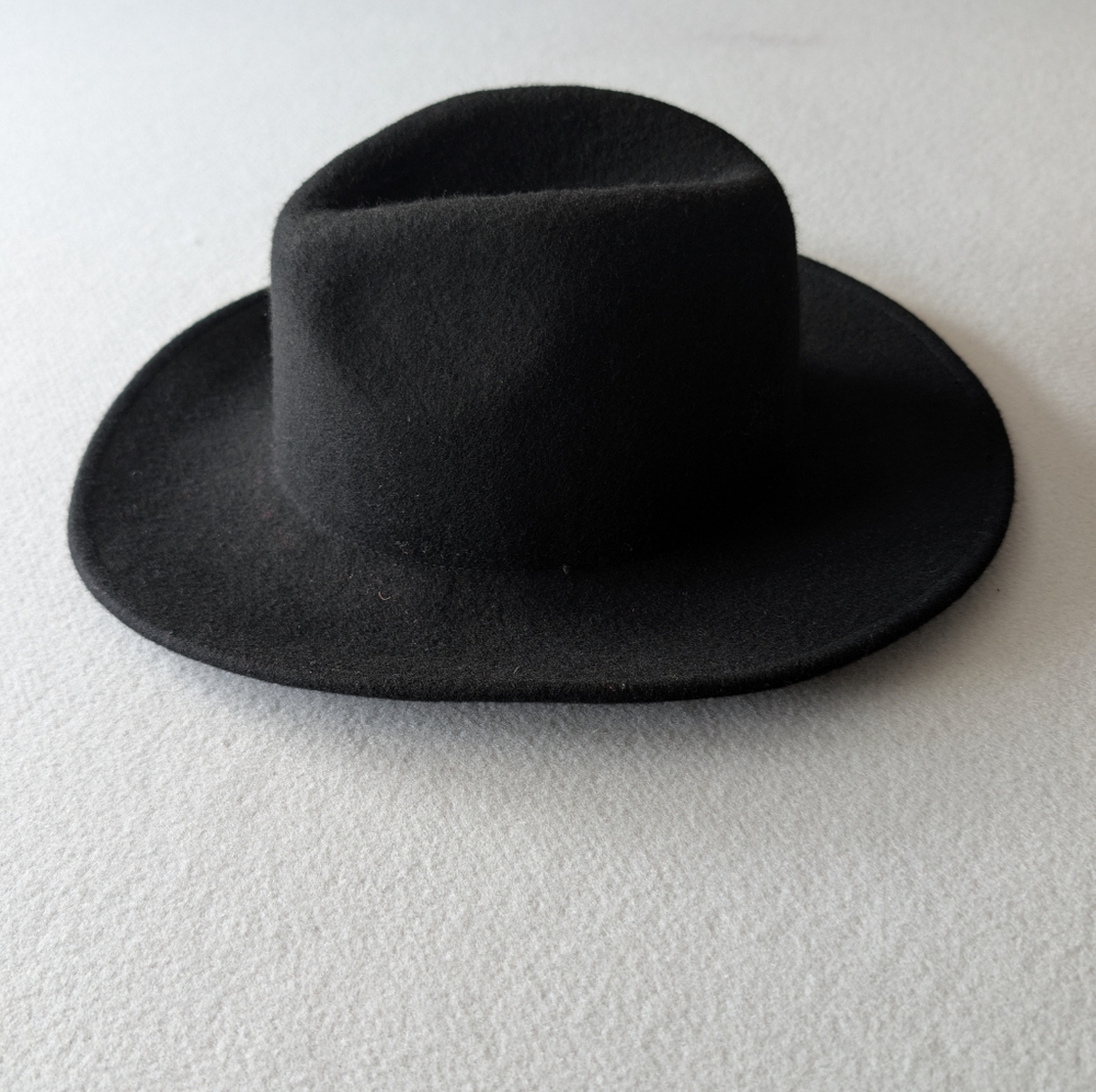 Zara Women's 100% Wool Felt Wide Brim Fedora Classic Hat Black Sz S image 2